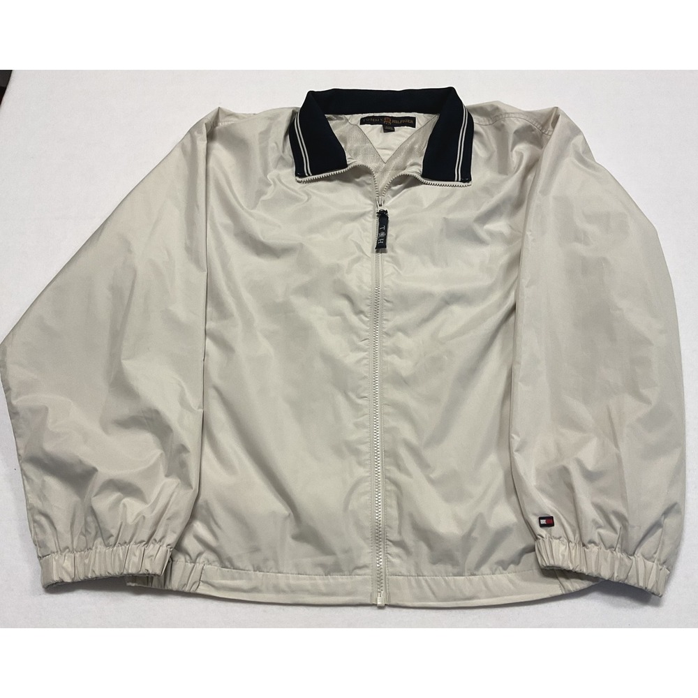 Tommy Hilfiger Golf Mens XL Full Zip Windbreaker Jacket Tan Beige Mesh Lined